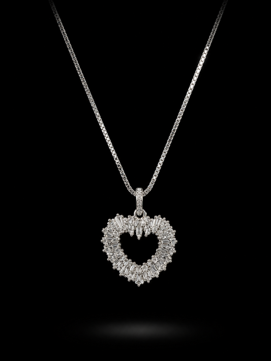 Aurora Iced Heart Necklace Silver