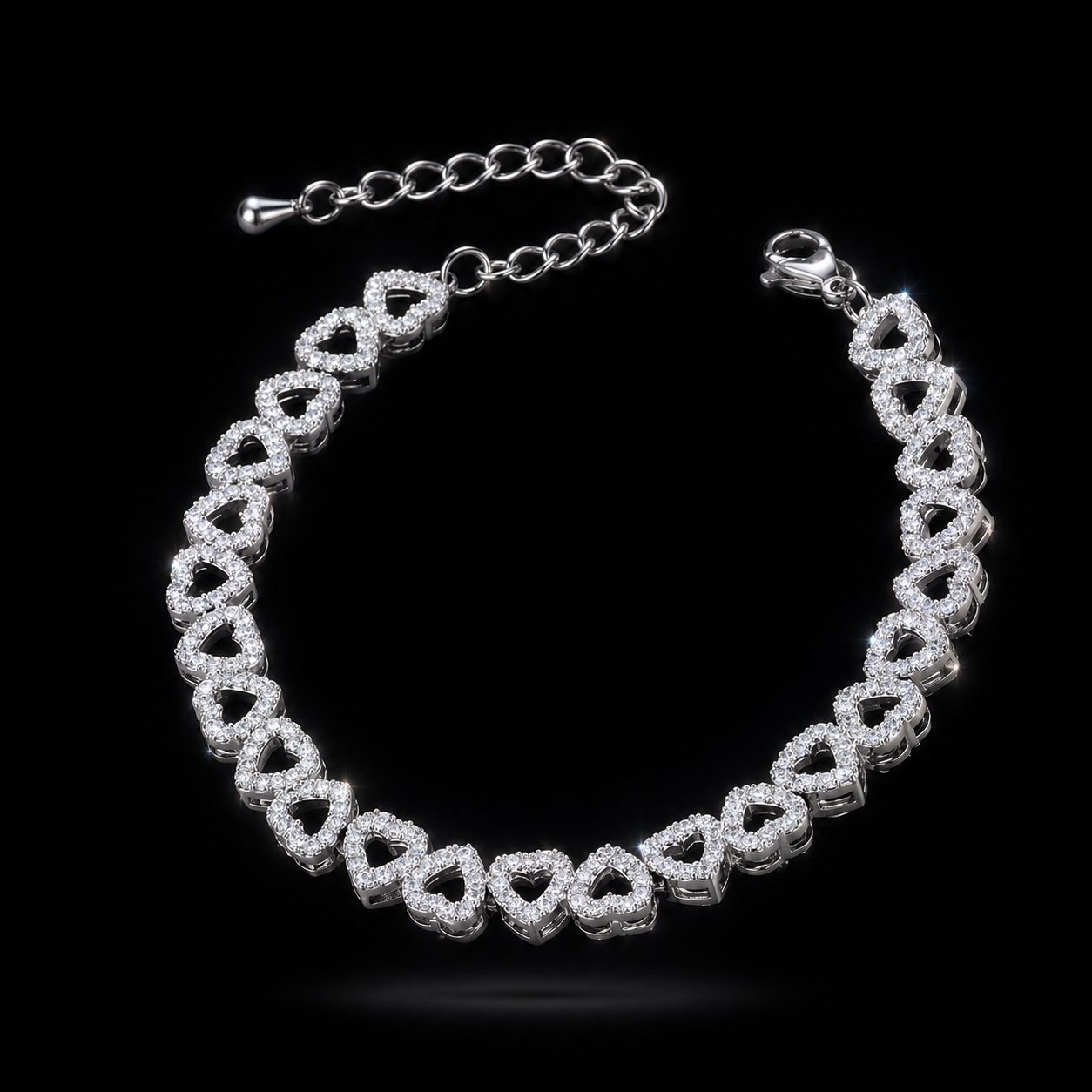 Heart Tennis Bracelet Silver