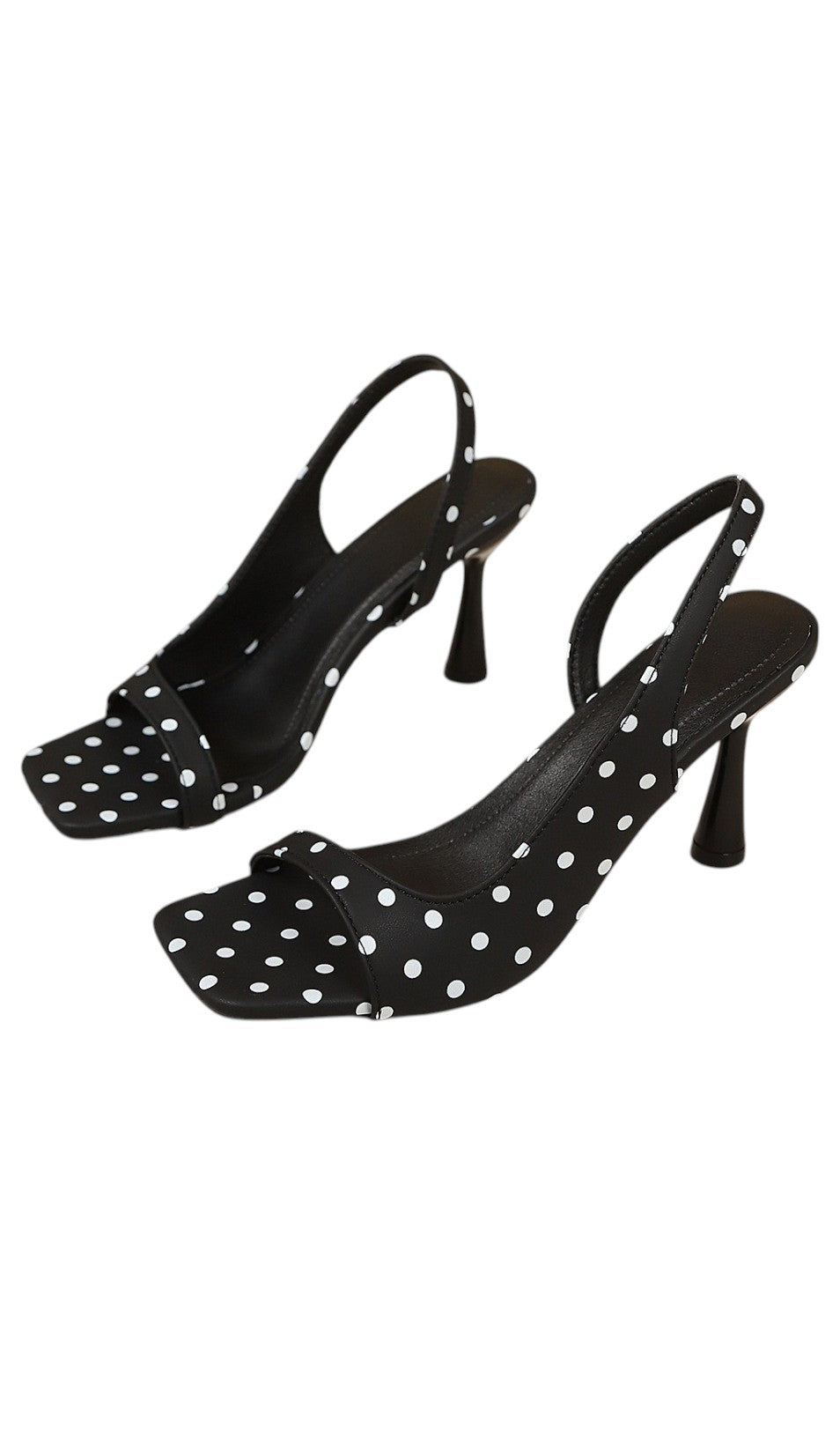 POLKA DOT OPEN TOE KITTEN HEELS