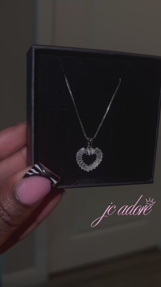 Aurora Iced Heart Necklace Silver